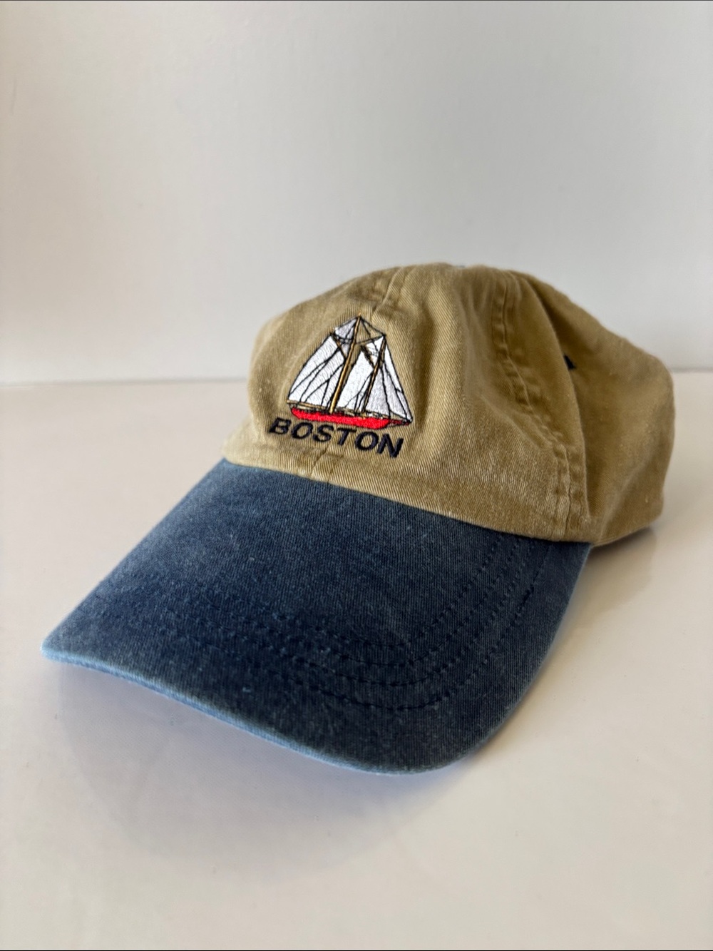 Boston Embroidered Two-Tone Cotton Baseball Cap